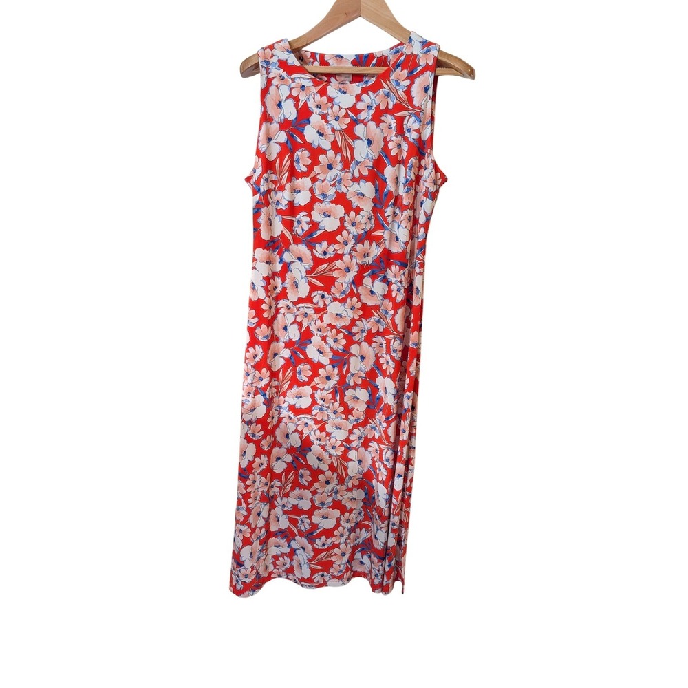 Tommy Hilfiger Womens Red Floral Sleeveless Midi Sheath Dress Size 4